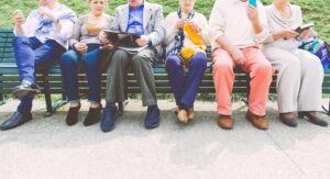 Group of old people making activities outdoor