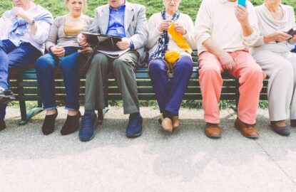 Group of old people making activities outdoor